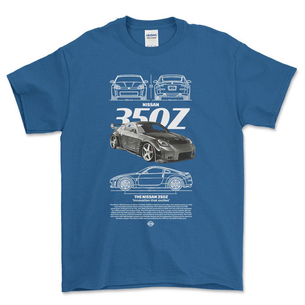 Nissan 350Z - Unisex T-Shirt , Bomuld-Beklædning-Nissan-Blå Royal-S-Forside-Garage Culture Shop- garage - man cave - merchandise