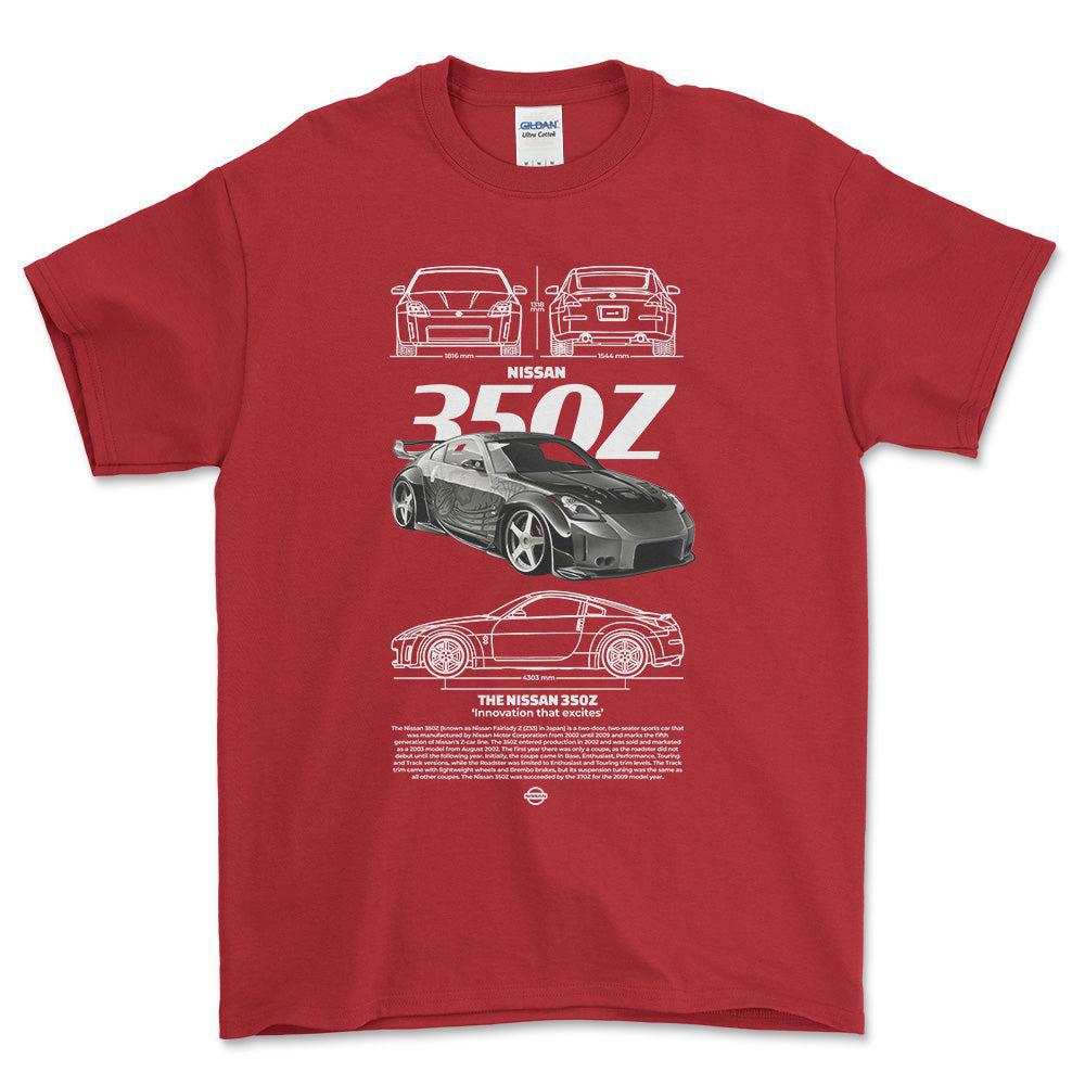 Nissan 350Z - Unisex T-Shirt , Bomuld-Beklædning-Nissan-Rød-S-Forside-Garage Culture Shop- garage - man cave - merchandise