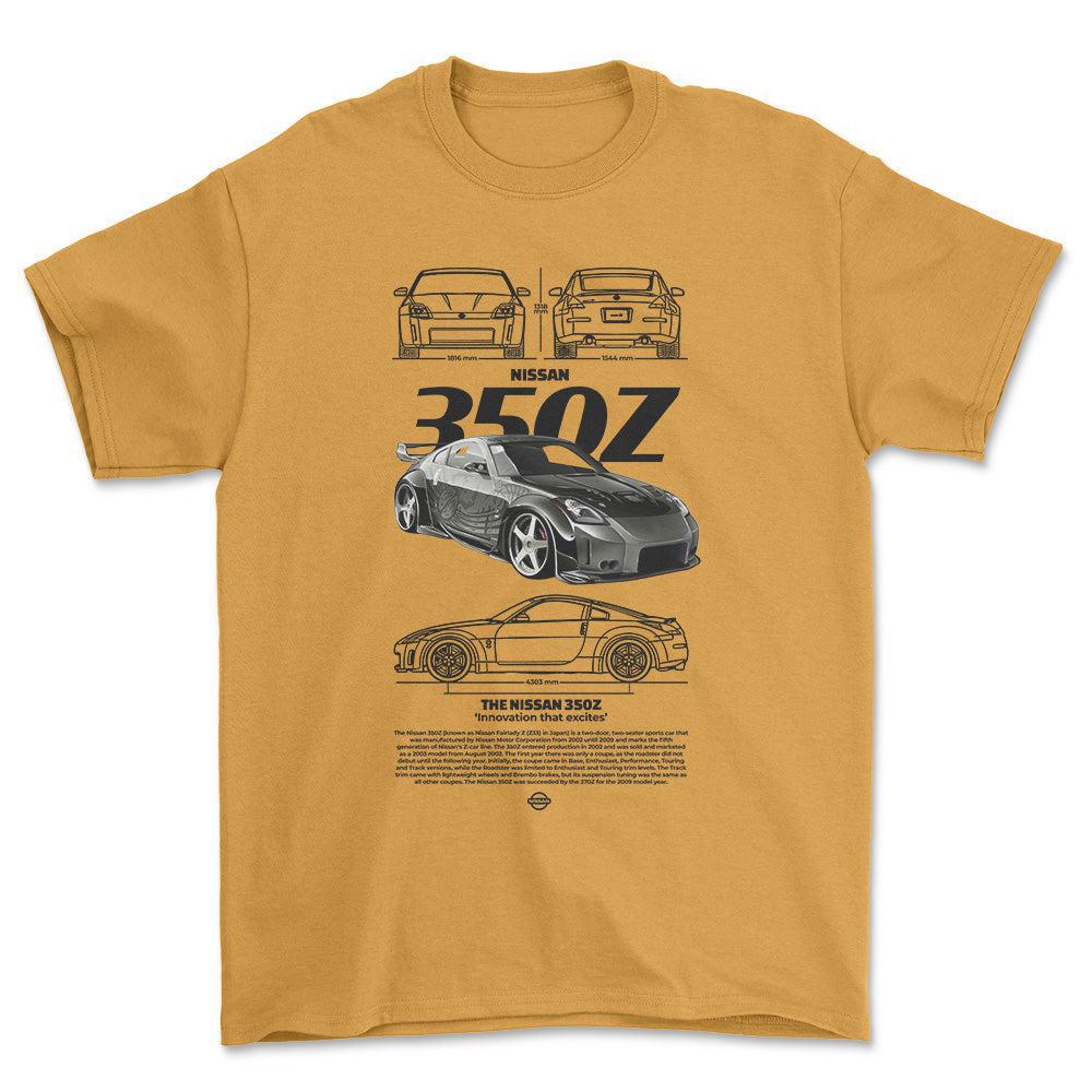 Nissan 350Z - Unisex T-Shirt , Bomuld-Beklædning-Nissan-Guld-S-Forside-Garage Culture Shop- garage - man cave - merchandise