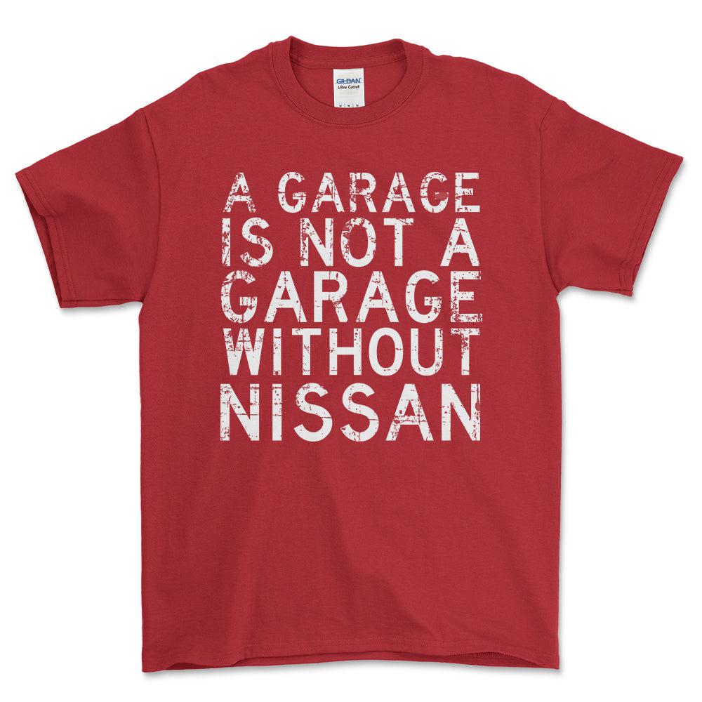 Nissan - A Garage Is Not A Garage Without Nissan - Unisex T-Shirt , Bomuld-Beklædning-Nissan-Rød-S-Forside-Garage Culture Shop- garage - man cave - merchandise