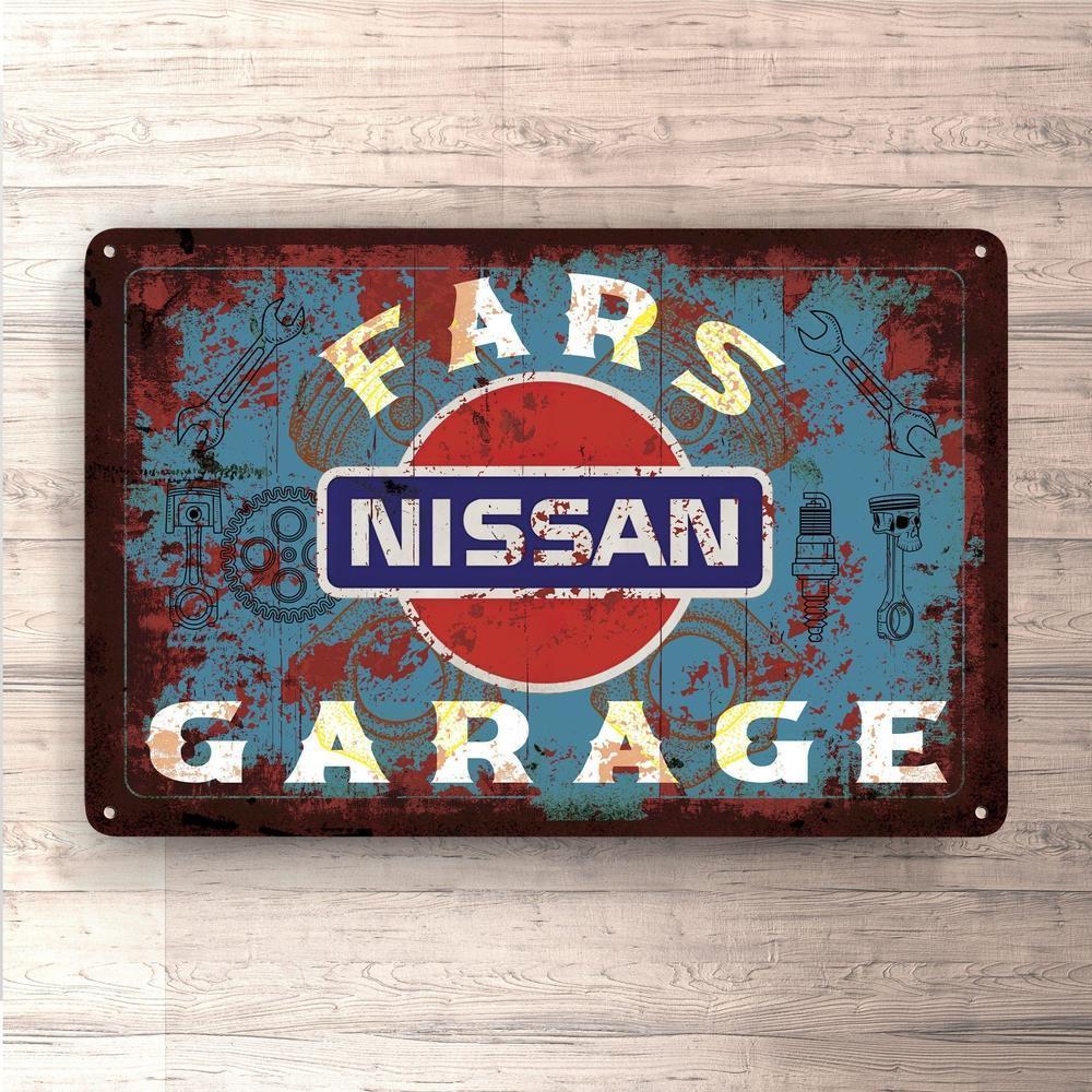 Nissan Fars Garage Vintage Skilte, Musemåtte, Dørmåtte , Plakat-Skilte-Nissan-Garage Culture Shop- garage - man cave - merchandise