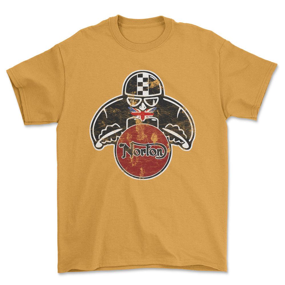 Norton Biker Vintage Style Unisex T-Shirt , Bomuld-Beklædning-Norton-Guld-S-Forside-Garage Culture Shop- garage - man cave - merchandise