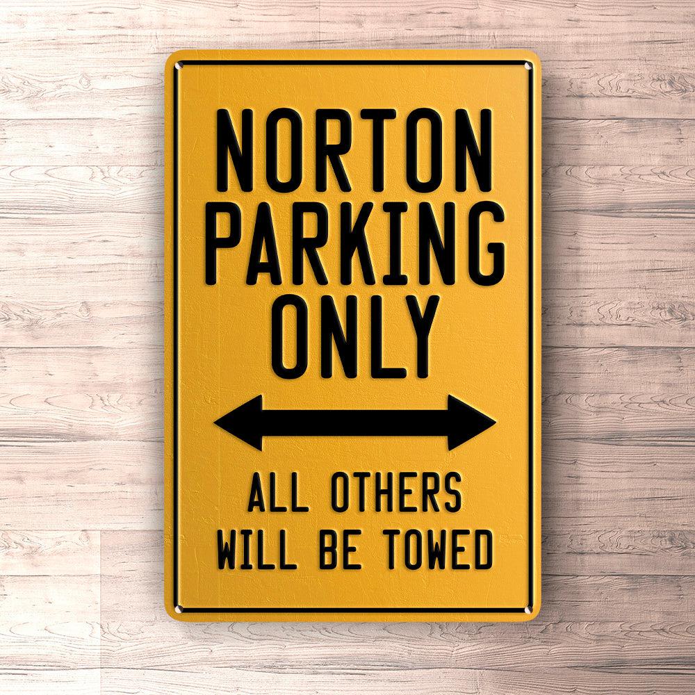 Norton Parking Only Skilte, Musemåtte, Dørmåtte , Plakat-Parking skilte-Norton-Garage Culture Shop- garage - man cave - merchandise