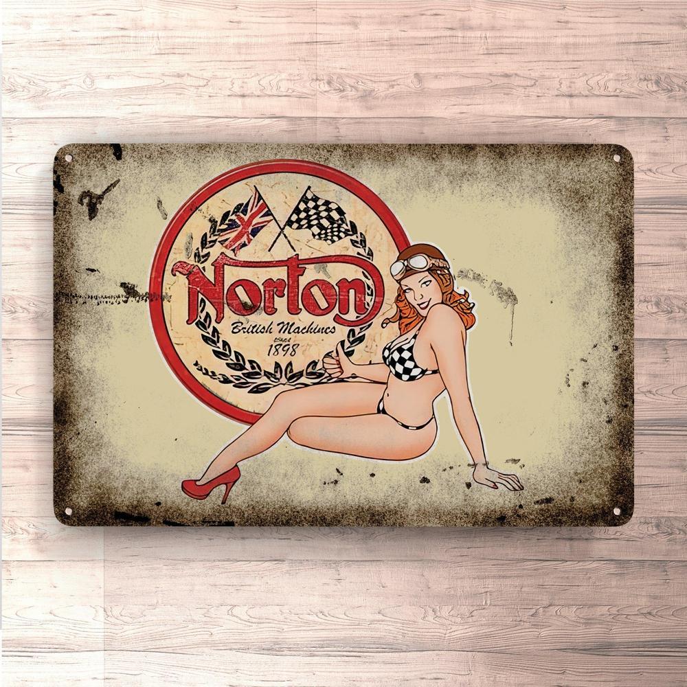 Norton Pin-Up Vintage Skilte, Musemåtte, Dørmåtte-Skilte-Norton-Garage Culture Shop- garage - man cave - merchandise