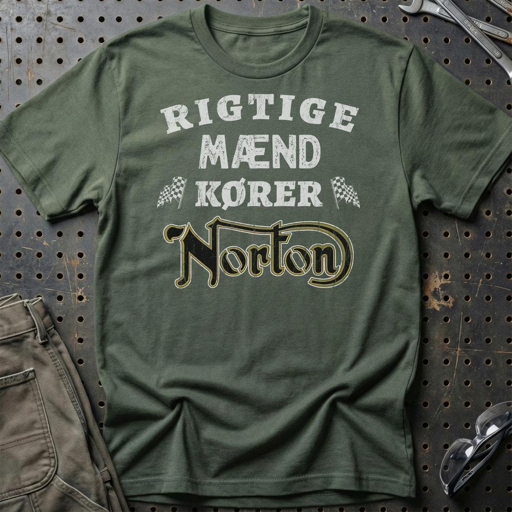 Norton Rigtige Mænd Kører - Unisex T-Shirt , Bomuld-Beklædning-Norton-Grøn Militær-S-Garage Culture Shop- garage - man cave - merchandise