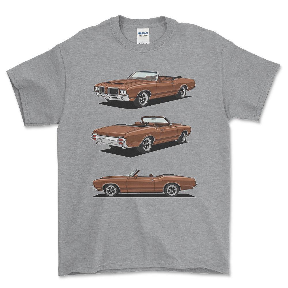 Oldsmobile 442 Convertible - One Line Style Unisex T-Shirt-Beklædning-Oldsmobile-Grå Sport-S-Forside-Garage Culture Shop- garage - man cave - merchandise