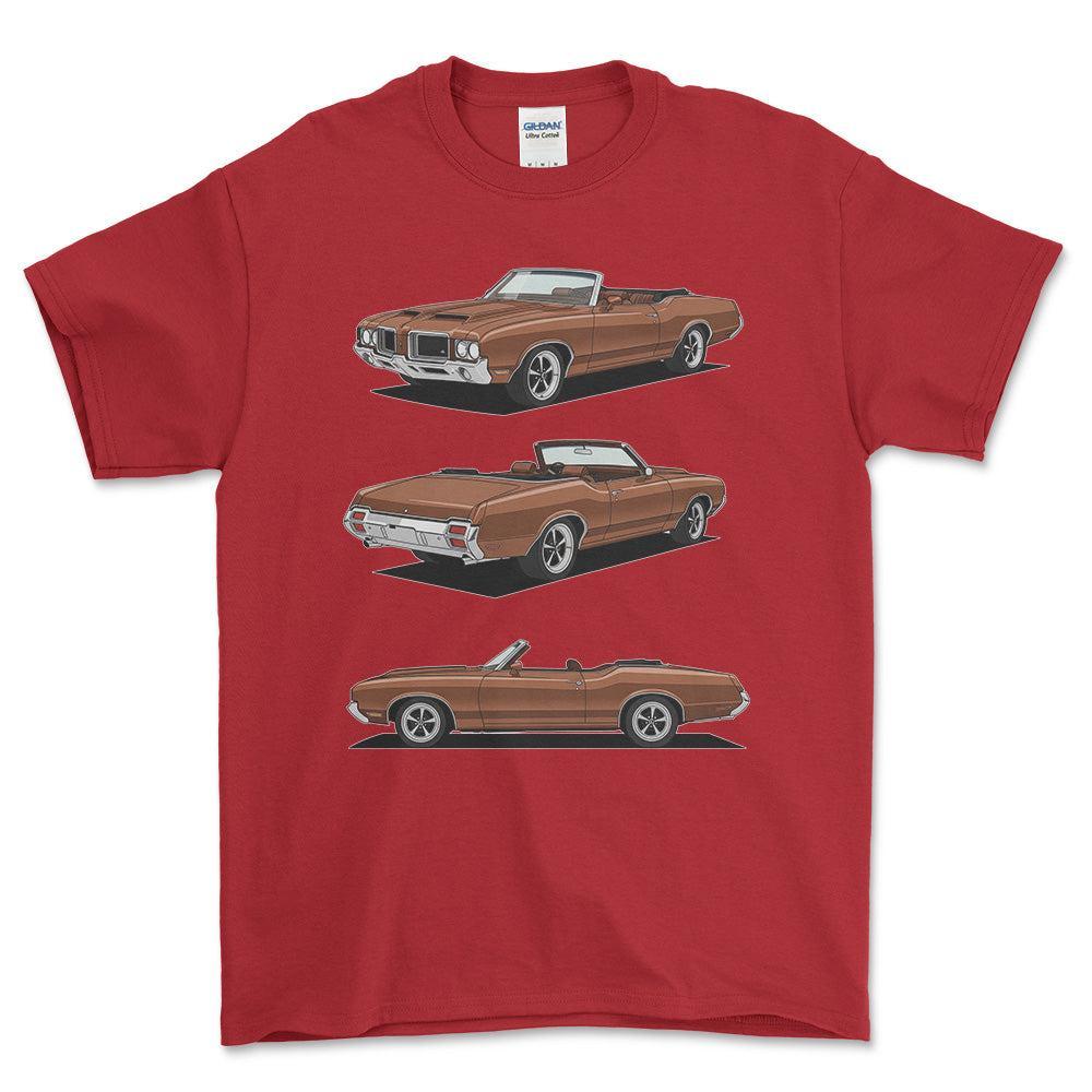 Oldsmobile 442 Convertible - One Line Style Unisex T-Shirt-Beklædning-Oldsmobile-Rød-S-Forside-Garage Culture Shop- garage - man cave - merchandise