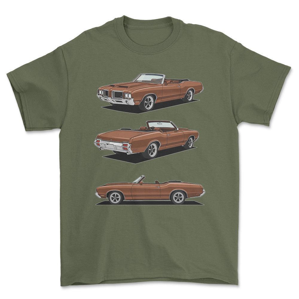 Oldsmobile 442 Convertible - One Line Style Unisex T-Shirt-Beklædning-Oldsmobile-Grøn Militær-S-Forside-Garage Culture Shop- garage - man cave - merchandise