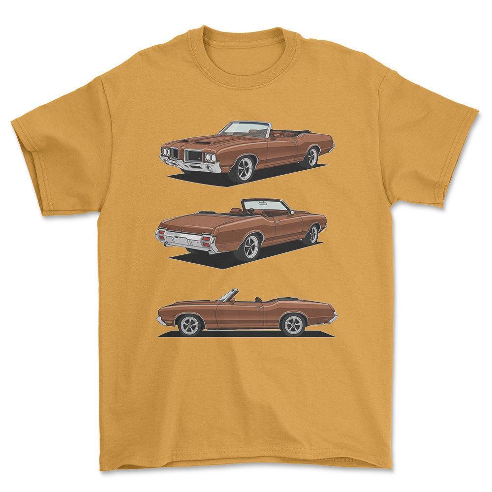 Oldsmobile 442 Convertible - One Line Style Unisex T-Shirt-Beklædning-Oldsmobile-Guld-S-Forside-Garage Culture Shop- garage - man cave - merchandise