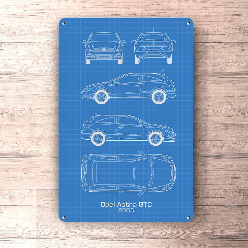 Opel Astra GTC 2005 Blueprint Skilte, Musemåtte, Dørmåtte , Plakat-Blueprint-Opel-Garage Culture Shop- garage - man cave - merchandise