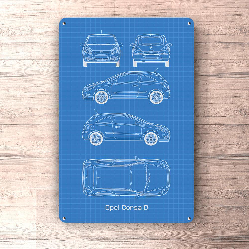 Opel Corsa D 3 Door Blueprint Skilte, Musemåtte, Dørmåtte-Blueprint-Opel-Garage Culture Shop- garage - man cave - merchandise