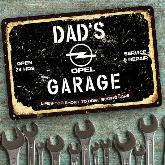 Opel Dads Garage Skilte, Musemåtte, Dørmåtte , Plakat-Skilte-Opel-Garage Culture Shop- garage - man cave - merchandise