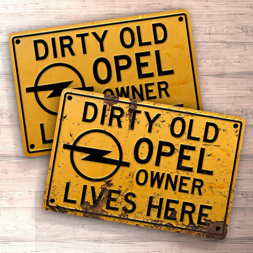 Opel Dirty Old Opel Owner Lives Here Skilte, Musemåtte, Dørmåtte-Skilte-Opel-Garage Culture Shop- garage - man cave - merchandise