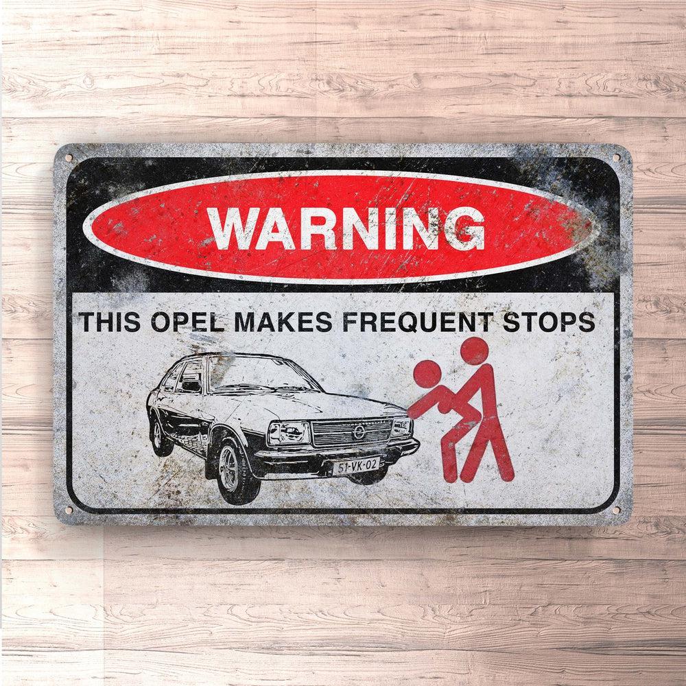Opel This Opel Makes Frequent Stops Skilte Skilte, Musemåtte, Dørmåtte-Skilte-Opel-Garage Culture Shop- garage - man cave - merchandise