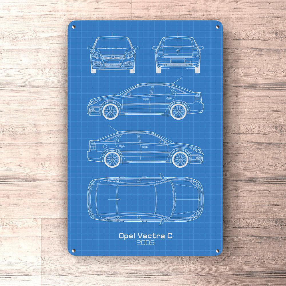 Opel Vectra C 5 Door 2005 Blueprint Skilte, Musemåtte, Dørmåtte , Plakat-Blueprint-Opel-Garage Culture Shop- garage - man cave - merchandise