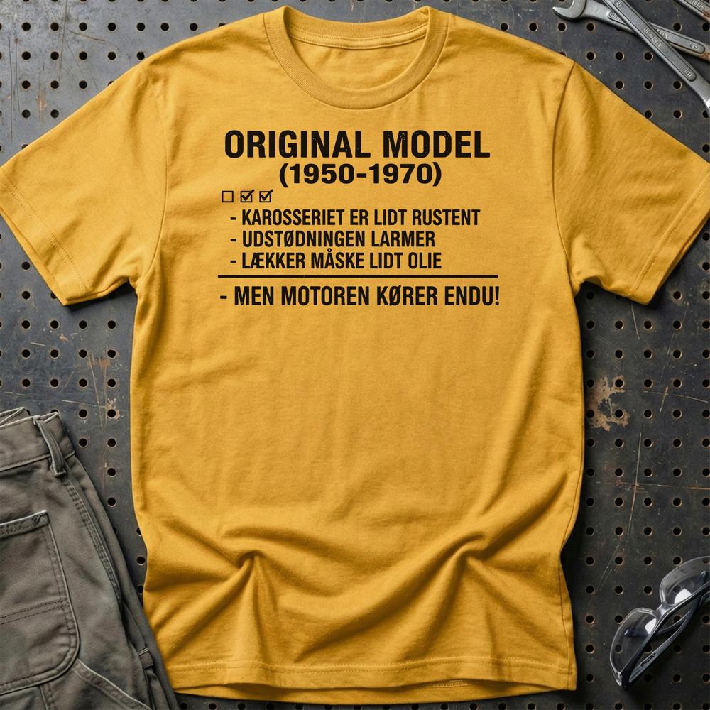 Original Model – Gammel Men Driftssikker - Unisex T-Shirt , Bomuld-Beklædning-Garage Culture-Guld-S-Garage Culture Shop- garage - man cave - merchandise