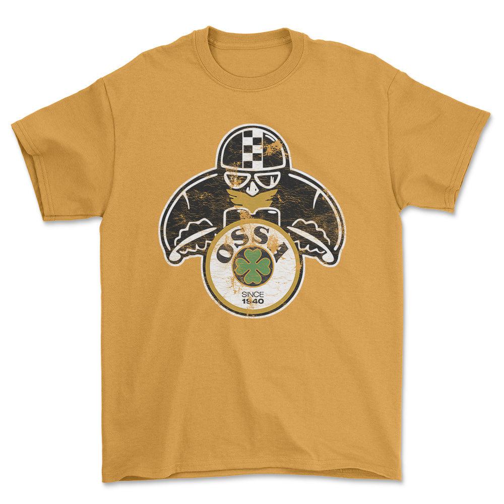 Ossa Biker Vintage Style Unisex T-Shirt , Bomuld-Beklædning-Ossa-Guld-S-Forside-Garage Culture Shop- garage - man cave - merchandise