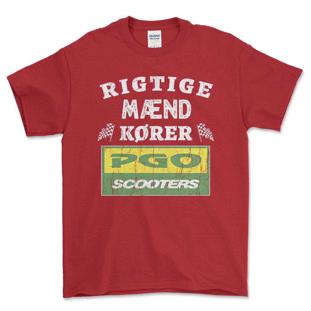 PGO Rigtige Mænd Kører - Unisex T-Shirt , Bomuld-Beklædning-PGO-Rød-S-Forside-Garage Culture Shop- garage - man cave - merchandise