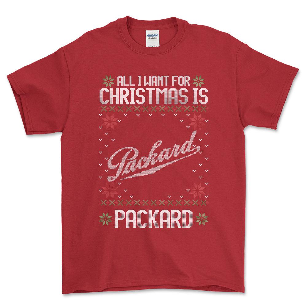 Packard - All I Want For Christmas - Unisex T-Shirt , Bomuld-Beklædning-Packard-Rød-S-Forside-Garage Culture Shop- garage - man cave - merchandise