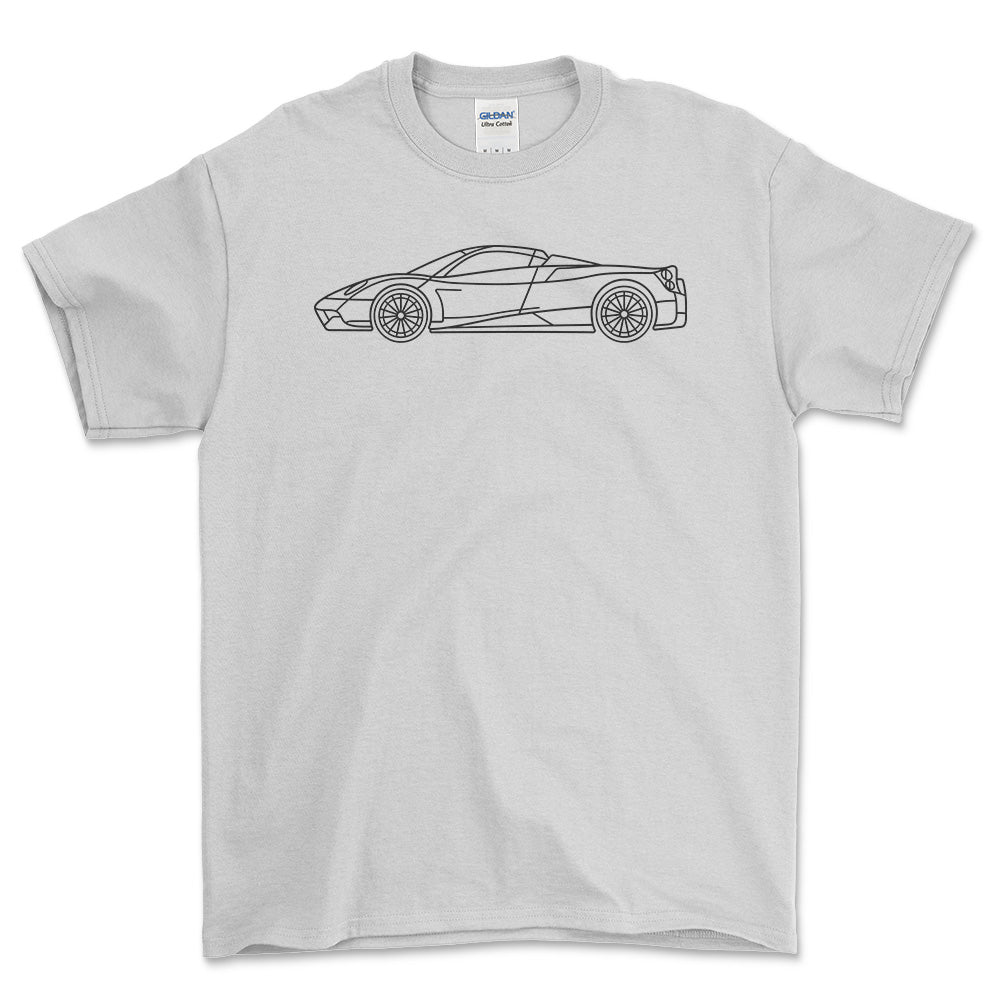Pagana Huayra Roadster Outline - Unisex T-Shirt , Bomuld-Beklædning-Pagana-Hvid-S-Forside-Garage Culture Shop- garage - man cave - merchandise