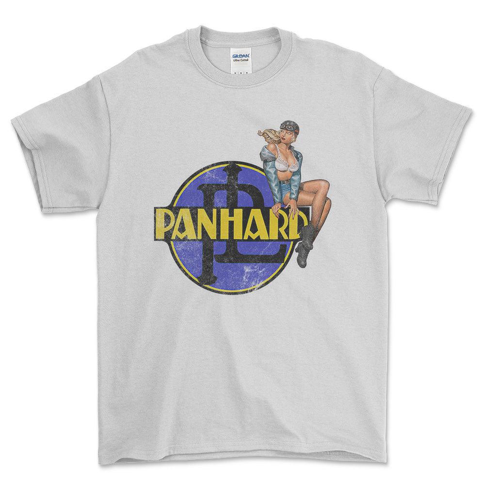 Panhard Pinup - Unisex T-Shirt , Bomuld-Beklædning-Panhard-Hvid-S-Forside-Garage Culture Shop- garage - man cave - merchandise
