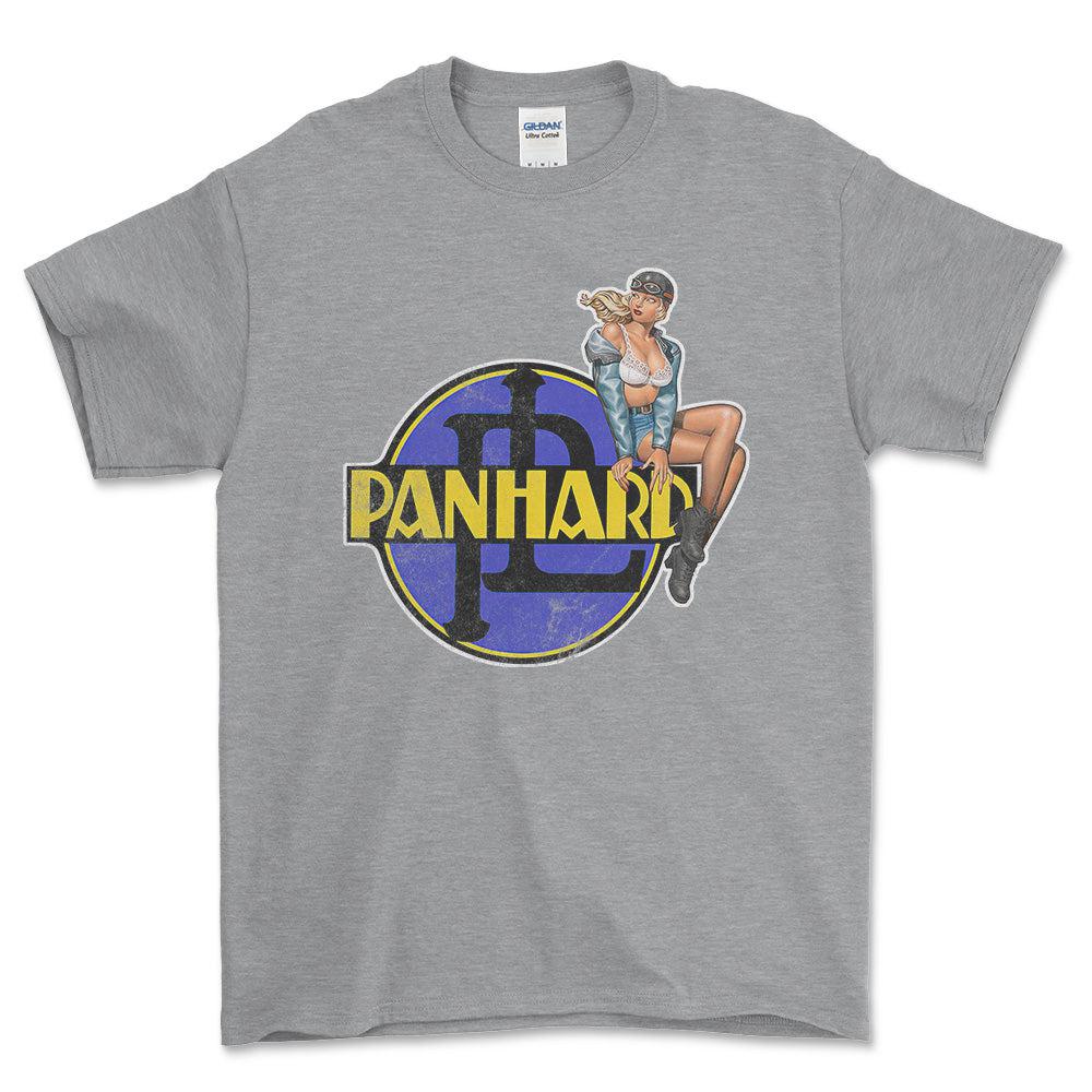 Panhard Pinup - Unisex T-Shirt , Bomuld-Beklædning-Panhard-Grå Sport-S-Forside-Garage Culture Shop- garage - man cave - merchandise