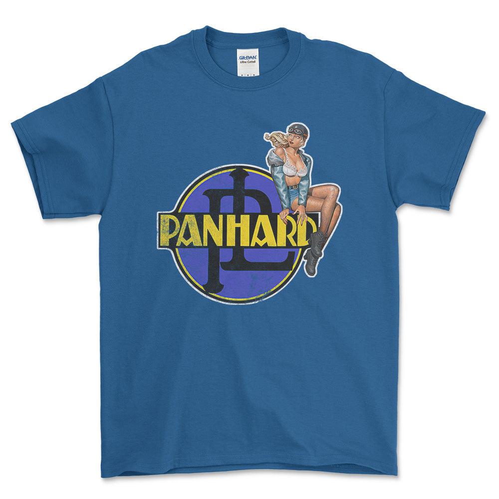 Panhard Pinup - Unisex T-Shirt , Bomuld-Beklædning-Panhard-Blå Royal-S-Forside-Garage Culture Shop- garage - man cave - merchandise