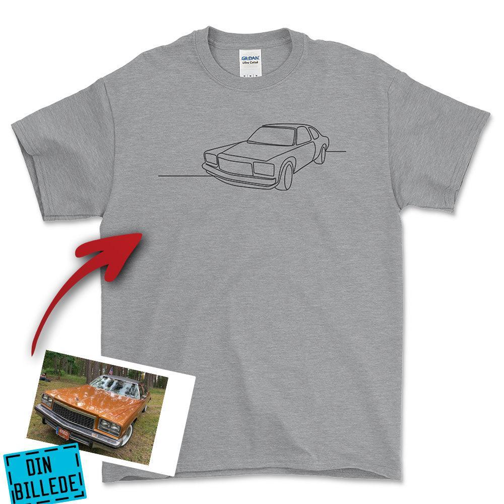 Personlig - Din Bil One Line Style - Med Din Bil MC Billede Unisex T-Shirt , Bomuld-Beklædning-Garage Culture-Grå Sport-S-Forside-Garage Culture Shop- garage - man cave - merchandise