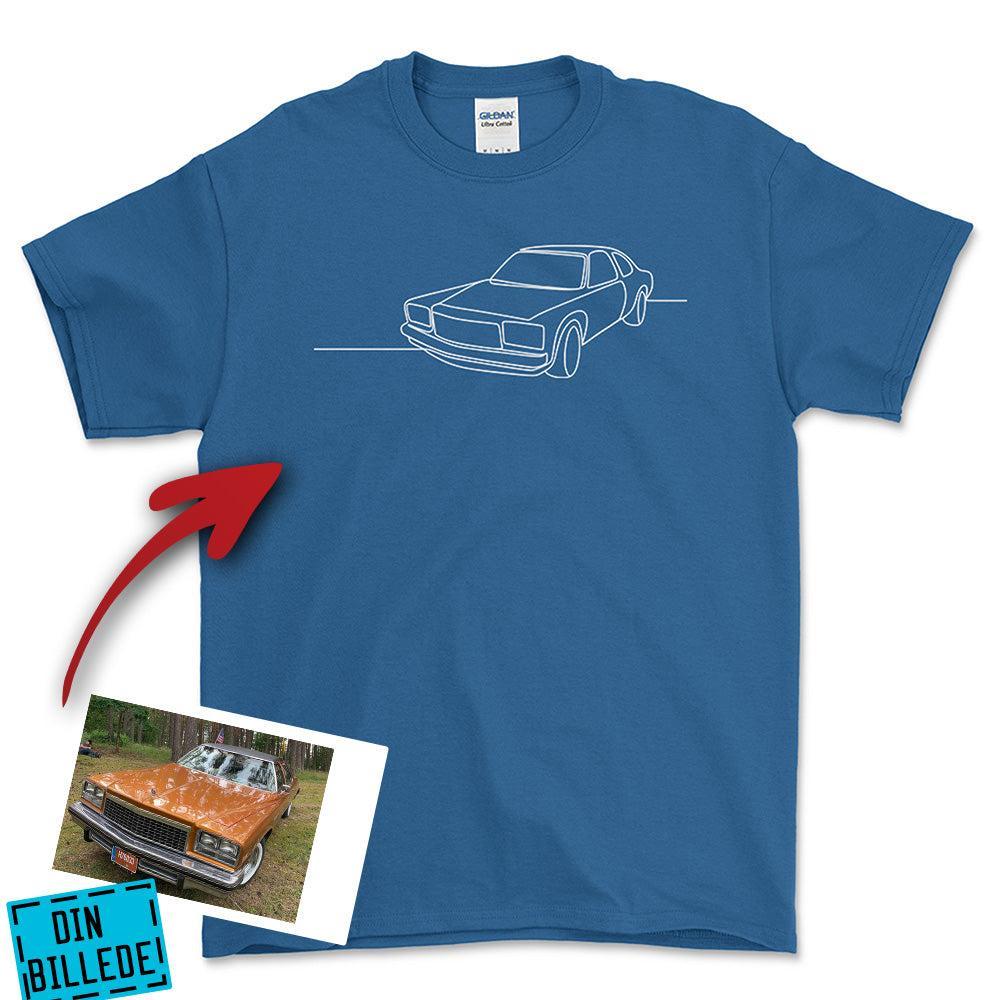 Personlig - Din Bil One Line Style - Med Din Bil MC Billede Unisex T-Shirt , Bomuld-Beklædning-Garage Culture-Blå Royal-S-Forside-Garage Culture Shop- garage - man cave - merchandise