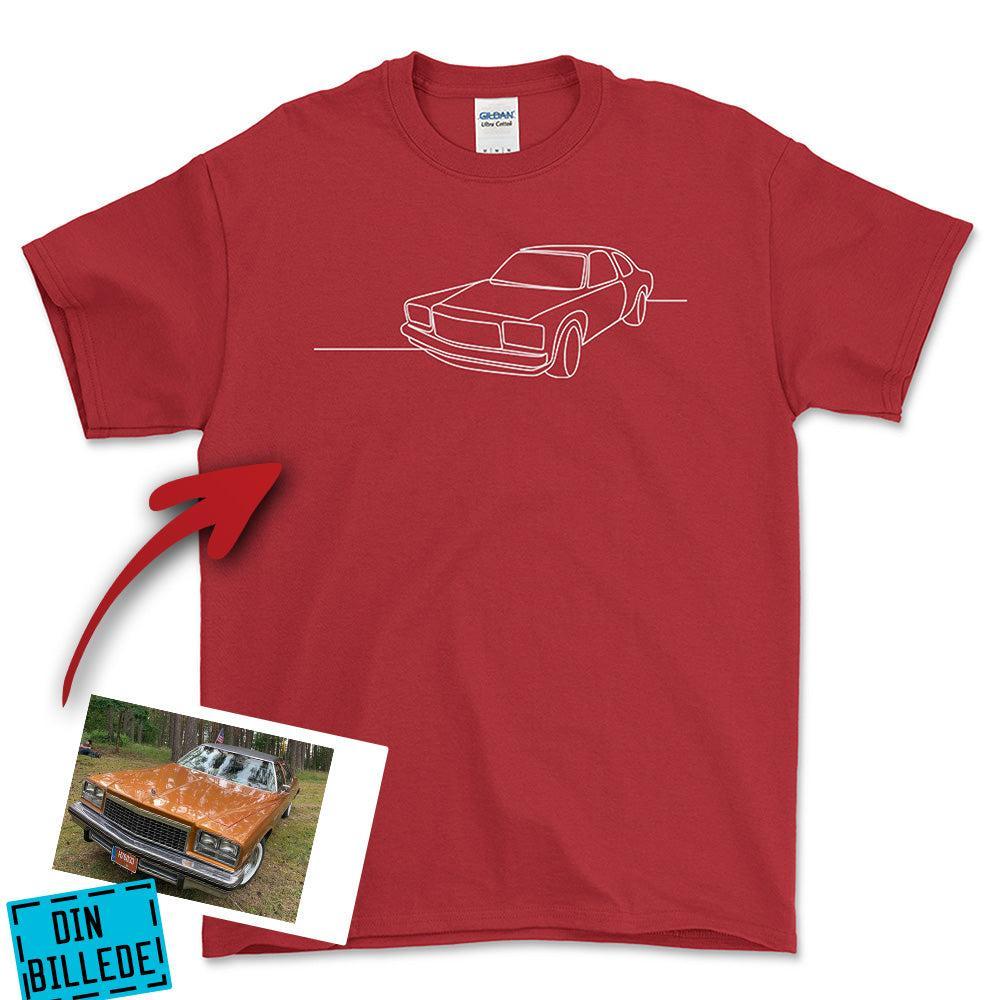 Personlig - Din Bil One Line Style - Med Din Bil MC Billede Unisex T-Shirt , Bomuld-Beklædning-Garage Culture-Rød-S-Forside-Garage Culture Shop- garage - man cave - merchandise