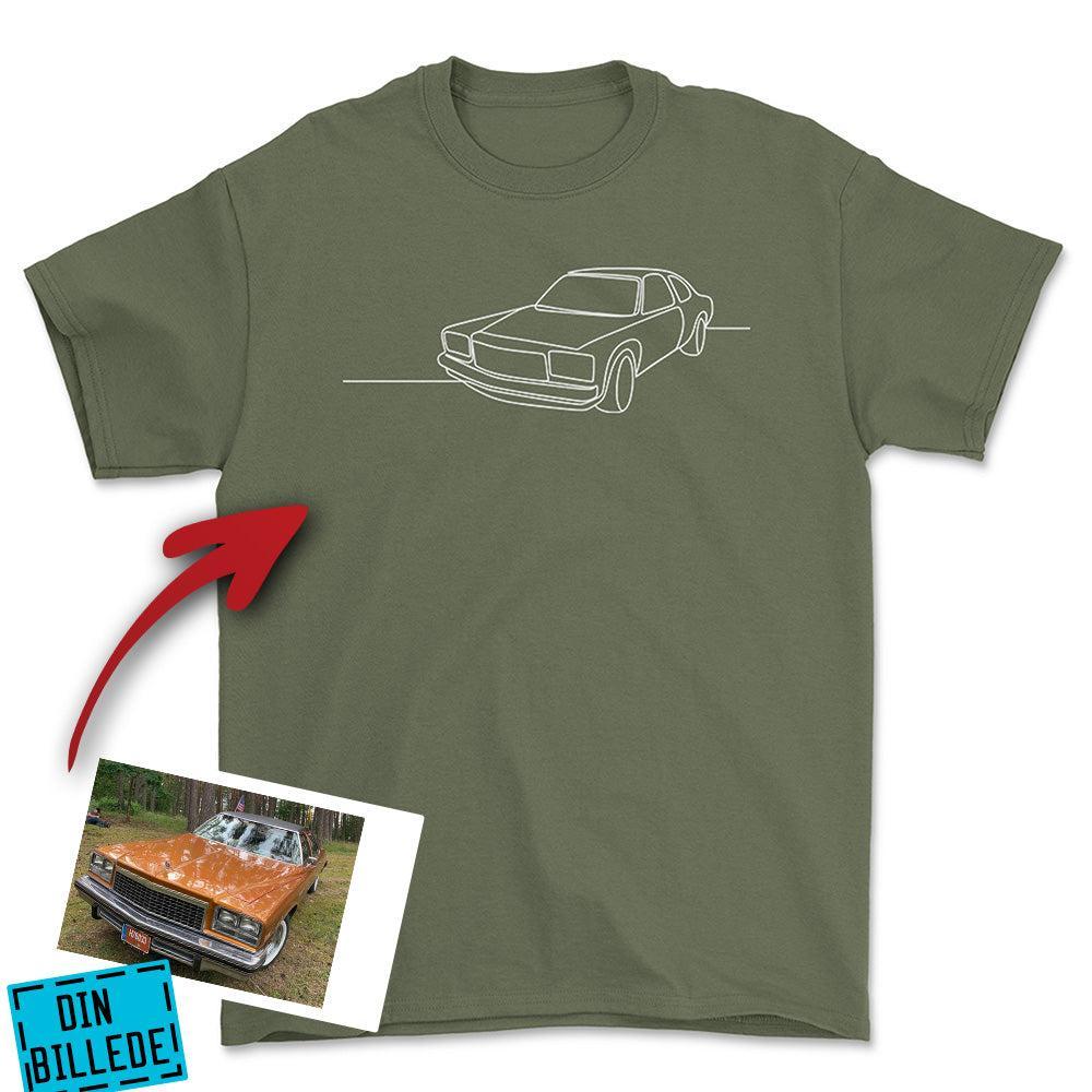 Personlig - Din Bil One Line Style - Med Din Bil MC Billede Unisex T-Shirt , Bomuld-Beklædning-Garage Culture-Grøn Militær-S-Forside-Garage Culture Shop- garage - man cave - merchandise
