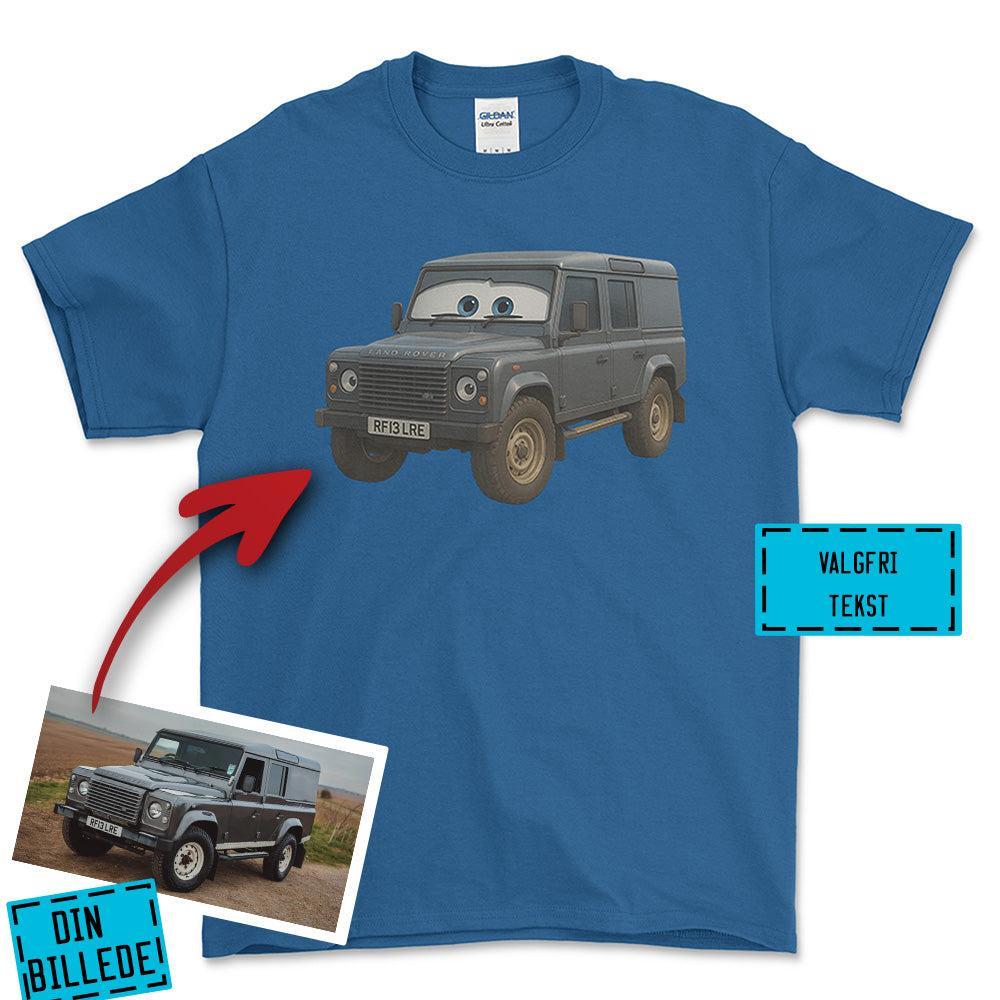 Personlig - Din Bil Pixar Cars Style - Med Din Bil MC Billede Unisex T-Shirt , Bomuld-Beklædning-Garage Culture-Blå Royal-S-Forside-Garage Culture Shop- garage - man cave - merchandise
