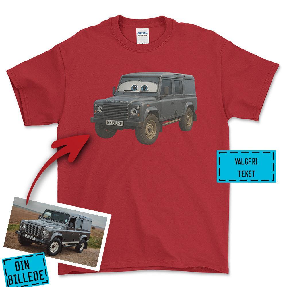 Personlig - Din Bil Pixar Cars Style - Med Din Bil MC Billede Unisex T-Shirt , Bomuld-Beklædning-Garage Culture-Rød-S-Forside-Garage Culture Shop- garage - man cave - merchandise
