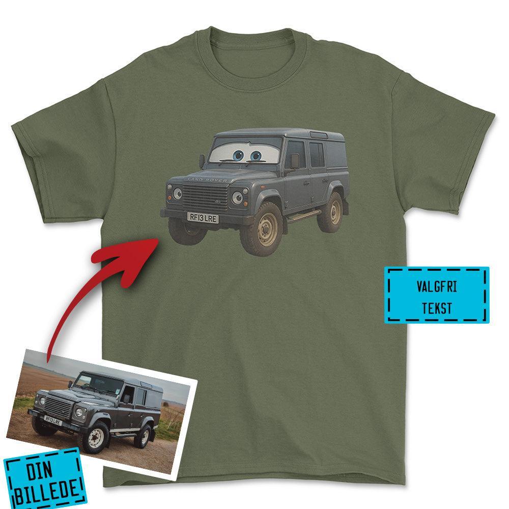 Personlig - Din Bil Pixar Cars Style - Med Din Bil MC Billede Unisex T-Shirt , Bomuld-Beklædning-Garage Culture-Grøn Militær-S-Forside-Garage Culture Shop- garage - man cave - merchandise