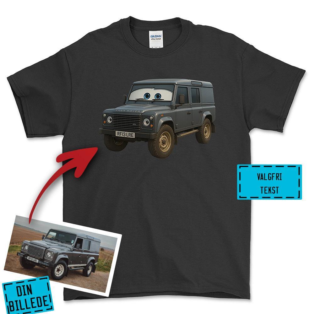 Personlig - Din Bil Pixar Cars Style - Med Din Bil MC Billede Unisex T-Shirt , Bomuld-Beklædning-Garage Culture-Sort-S-Forside-Garage Culture Shop- garage - man cave - merchandise
