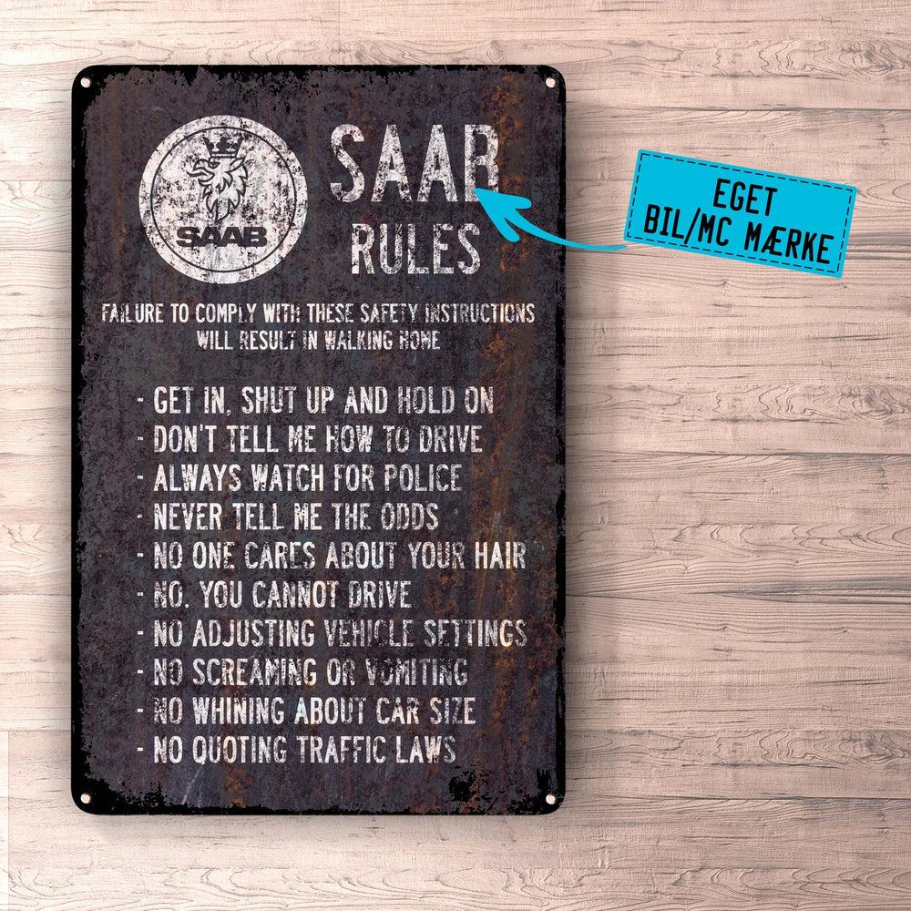 Personlig - Dit Bil MC Rules - Skilte, Musemåtte, Dørmåtte , Plakat-Skilte-Custom-Garage Culture Shop- garage - man cave - merchandise