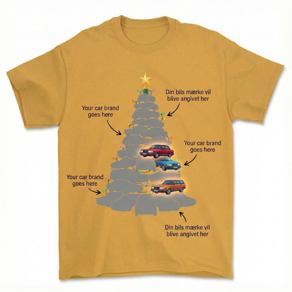 Personlig - 🎄 Personlig Jule-T-Shirt med Dit Favoritmærke – Custom Design-Beklædning-Garage Culture-Guld-S-Forside-Garage Culture Shop- garage - man cave - merchandise