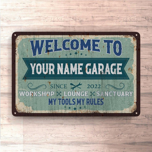 Personlig Til Dig - Din Navn Garage My Tools My Rules - Skilte, Musemåtte, Dørmåtte , Plakat-Skilte-Garage-Garage Culture Shop- garage - man cave - merchandise