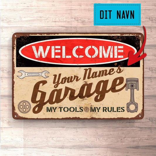 Personlig Til Dig - Welcome Your Name Garage - Skilte, Musemåtte, Dørmåtte , Plakat-Skilte-Garage-Garage Culture Shop- garage - man cave - merchandise