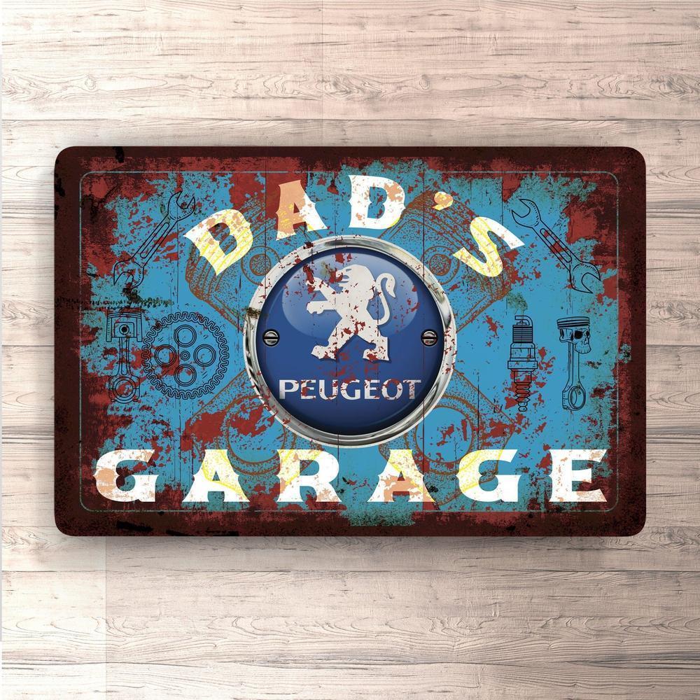Peugeot Dads Garage Vintage Skilte, Musemåtte, Dørmåtte , Plakat-Skilte-Peugeot-Garage Culture Shop- garage - man cave - merchandise