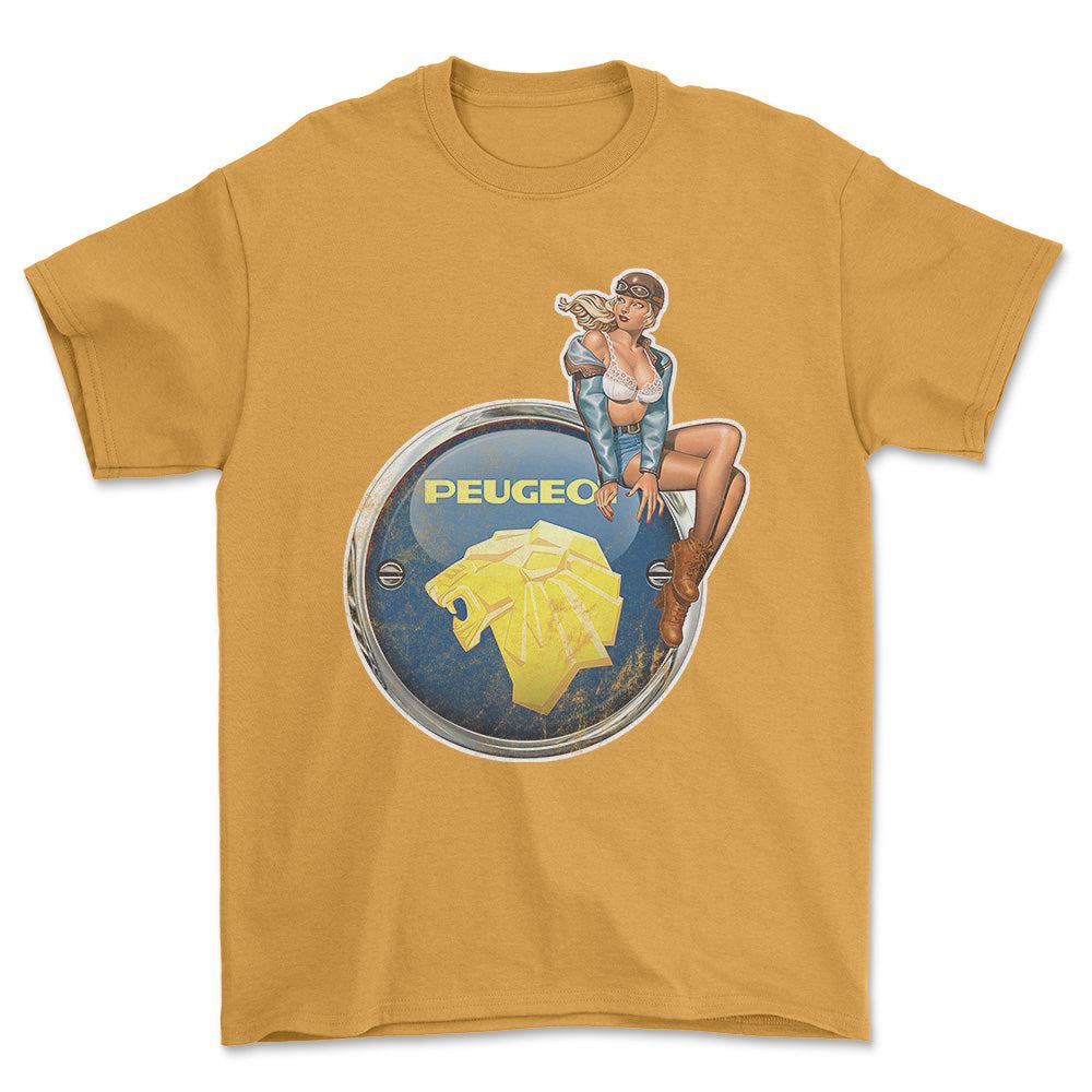 Peugeot Pinup - Unisex T-Shirt , Bomuld-Beklædning-Peugeot-Garage Culture Shop- garage - man cave - merchandise