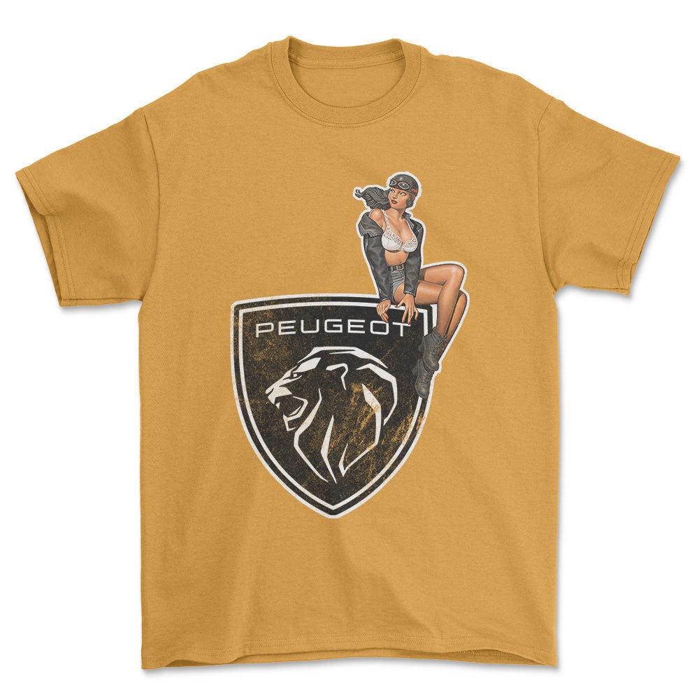 Peugeot Pinup - Unisex T-Shirt , Bomuld-Beklædning-Peugeot-Garage Culture Shop- garage - man cave - merchandise