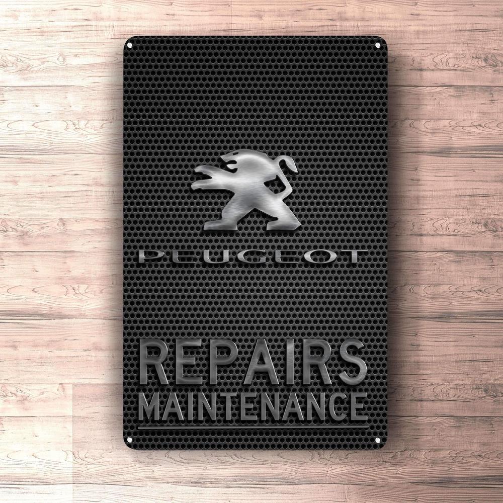 Peugeot Repairs Maintenance Skilte, Musemåtte, Dørmåtte-Skilte-Peugeot-Garage Culture Shop- garage - man cave - merchandise