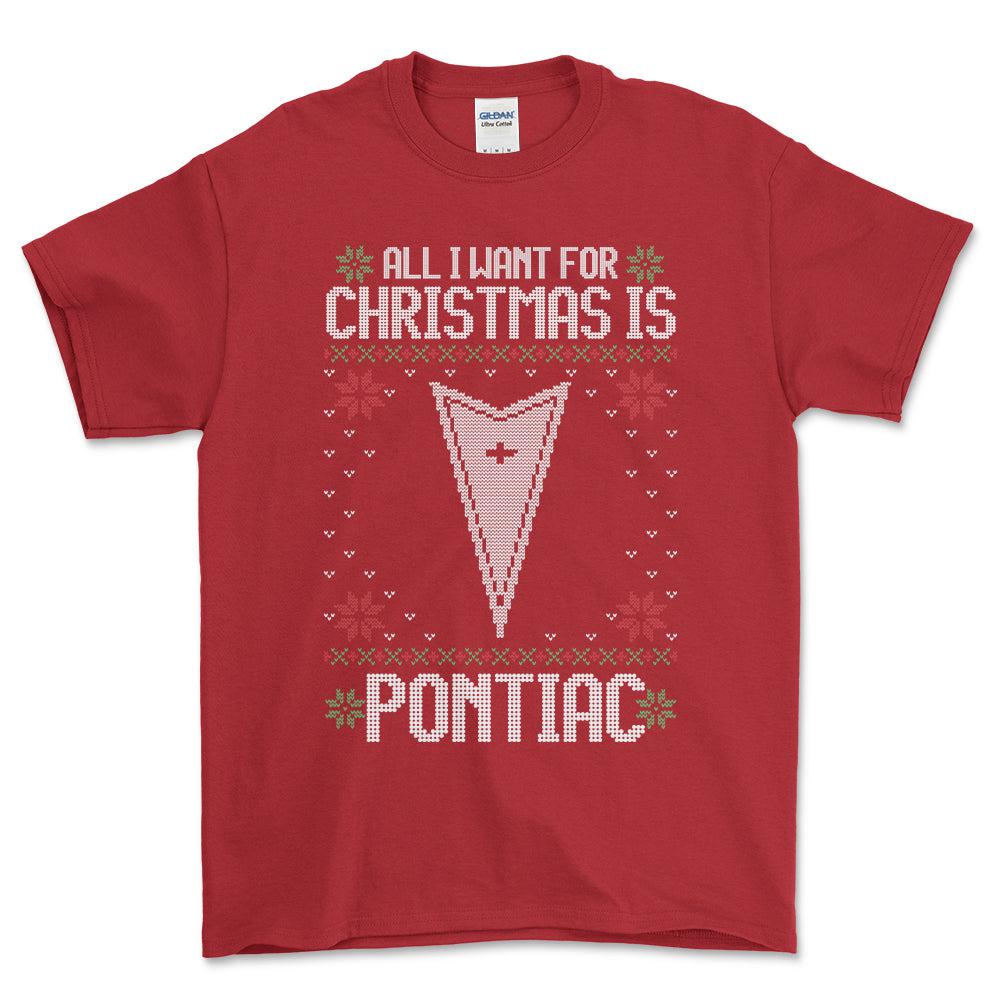 Pontiac - All I Want For Christmas - Unisex T-Shirt , Bomuld-Beklædning-Pontiac-Rød-S-Forside-Garage Culture Shop- garage - man cave - merchandise