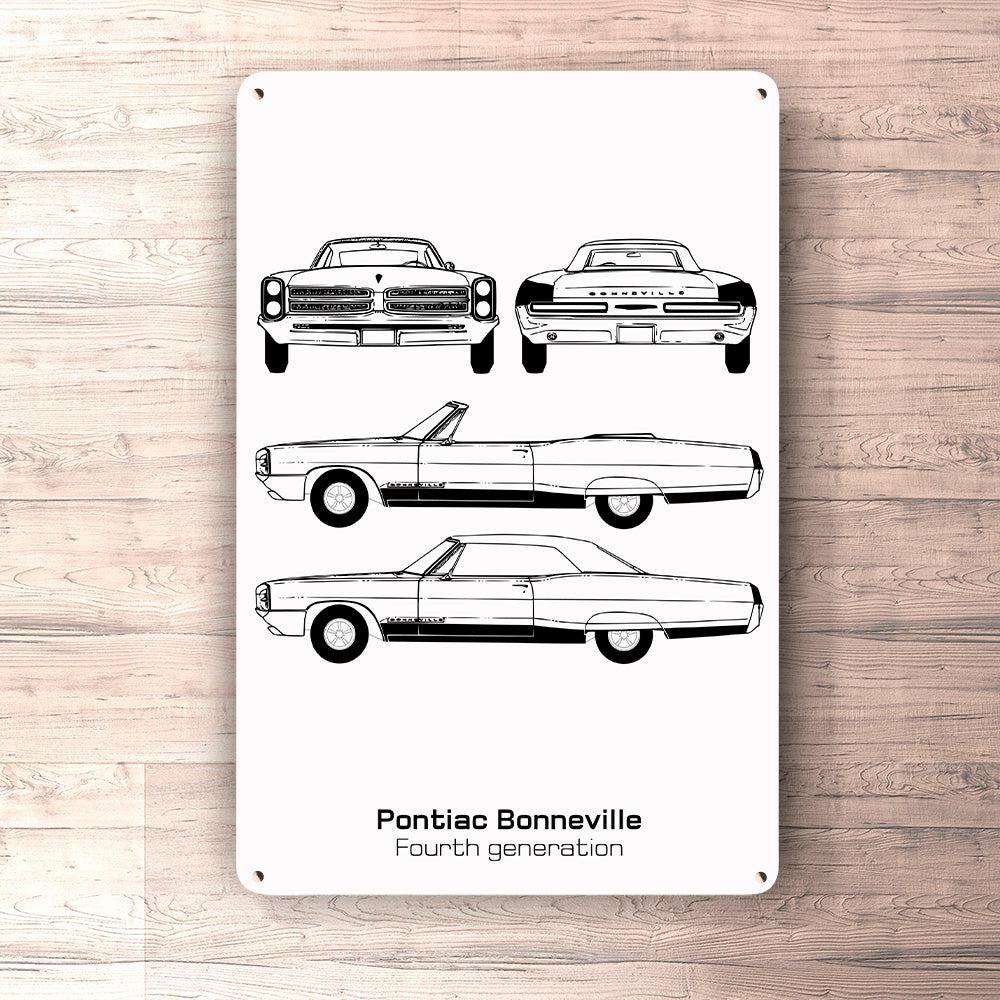 Pontiac Bonneville Convertible Iv Gen Blueprint Aluminiumskilte, Metalskilte Nr 2 Musemåtte , Dækkeserviet , Dørmåtte-Blueprint-Pontiac-Garage Culture Shop- garage - man cave - merchandise