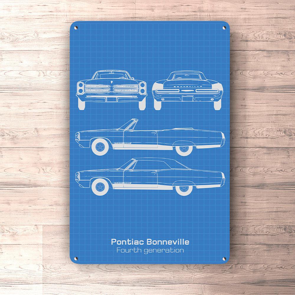 Pontiac Bonneville Convertible Iv Gen Blueprint Aluminiumskilte, Metalskilte Nr 2 Musemåtte , Dækkeserviet , Dørmåtte-Blueprint-Pontiac-Garage Culture Shop- garage - man cave - merchandise