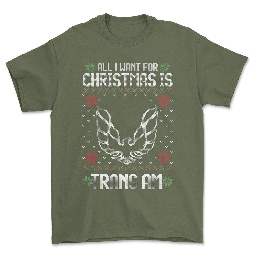 Pontiac Trans AM - All I Want For Christmas - Unisex T-Shirt , Bomuld-Beklædning-Pontiac-Garage Culture Shop- garage - man cave - merchandise