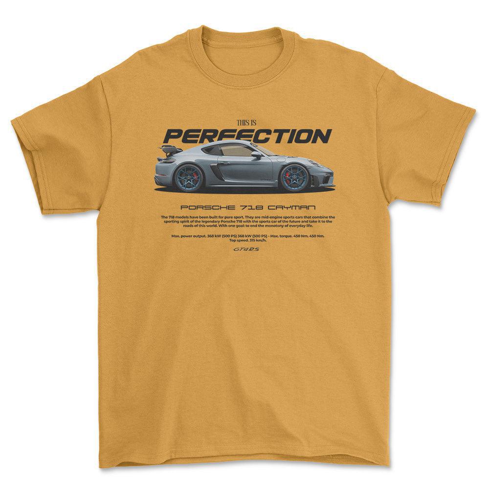 Porsche 718 Cayman - Unisex T-Shirt-Beklædning-Porsche-Guld-S-Forside-Garage Culture Shop- garage - man cave - merchandise