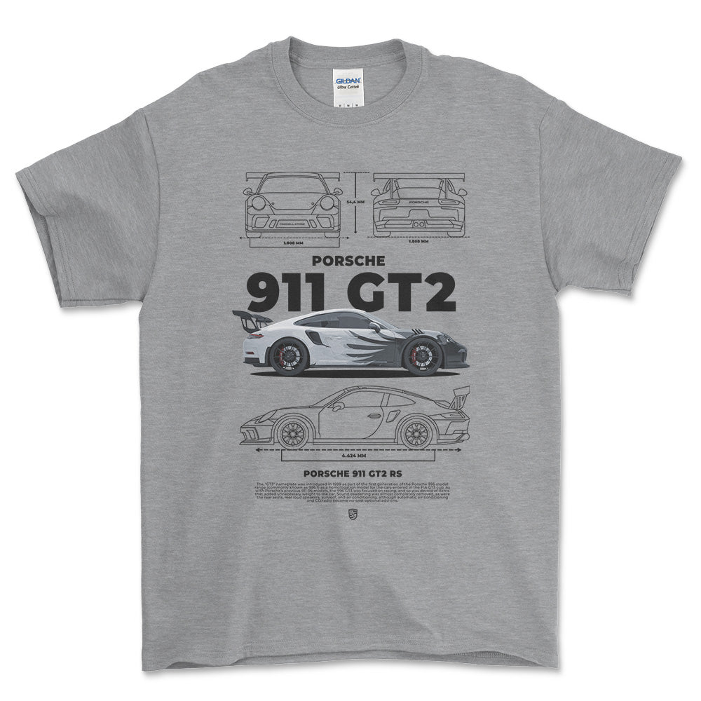 Porsche 911 GT2 RS - Unisex T-Shirt-Beklædning-Porsche-Grå Sport-S-Forside-Garage Culture Shop- garage - man cave - merchandise