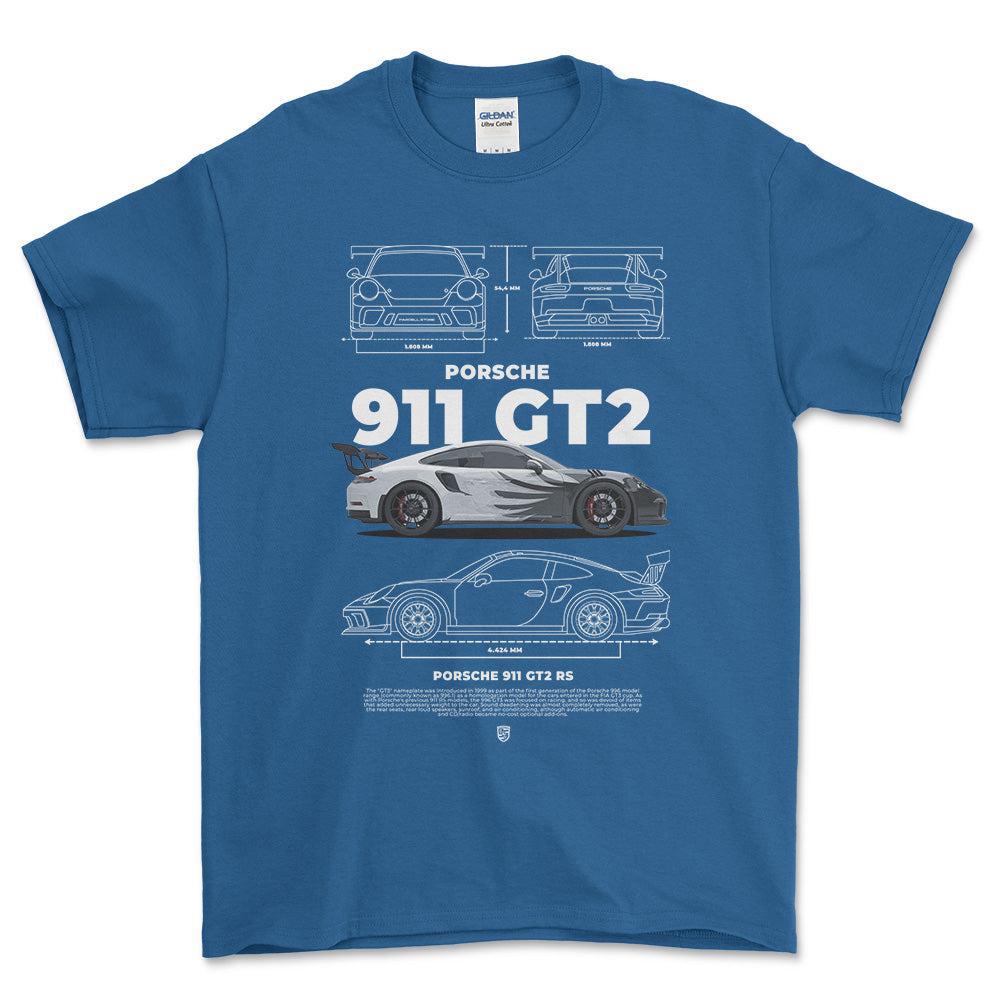 Porsche 911 GT2 RS - Unisex T-Shirt-Beklædning-Porsche-Blå Royal-S-Forside-Garage Culture Shop- garage - man cave - merchandise